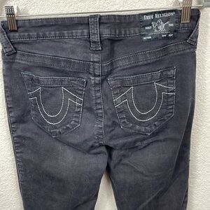 True Religion Halle Mid Rise Super Skinny Jeans Black Wash Horseshoe Stitch 29